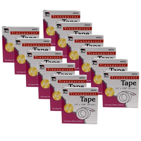 CHARLES LEONARD Tape, Transparent, 0.75in Wide x 1296in, 1in Core, PK12 49734